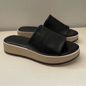 Carlo Pera Italian Leather Platform Slip On Slides Black Size 8